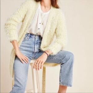 Anthropologie Yellow Larkin Shimmer Belted Cardigan Small Long Sleeve NEW